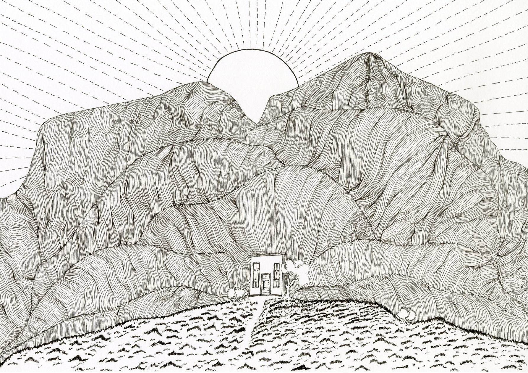 Little House and the Berg - Limited Edition Archival Monochrome Ink Print