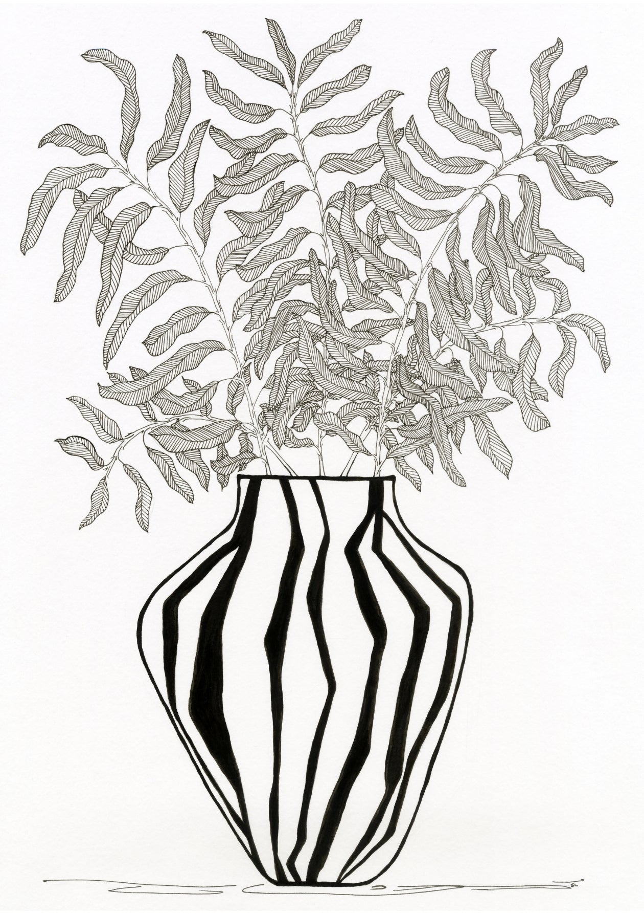 Zebra Vase – Limited Edition Archival Monochrome Ink Print