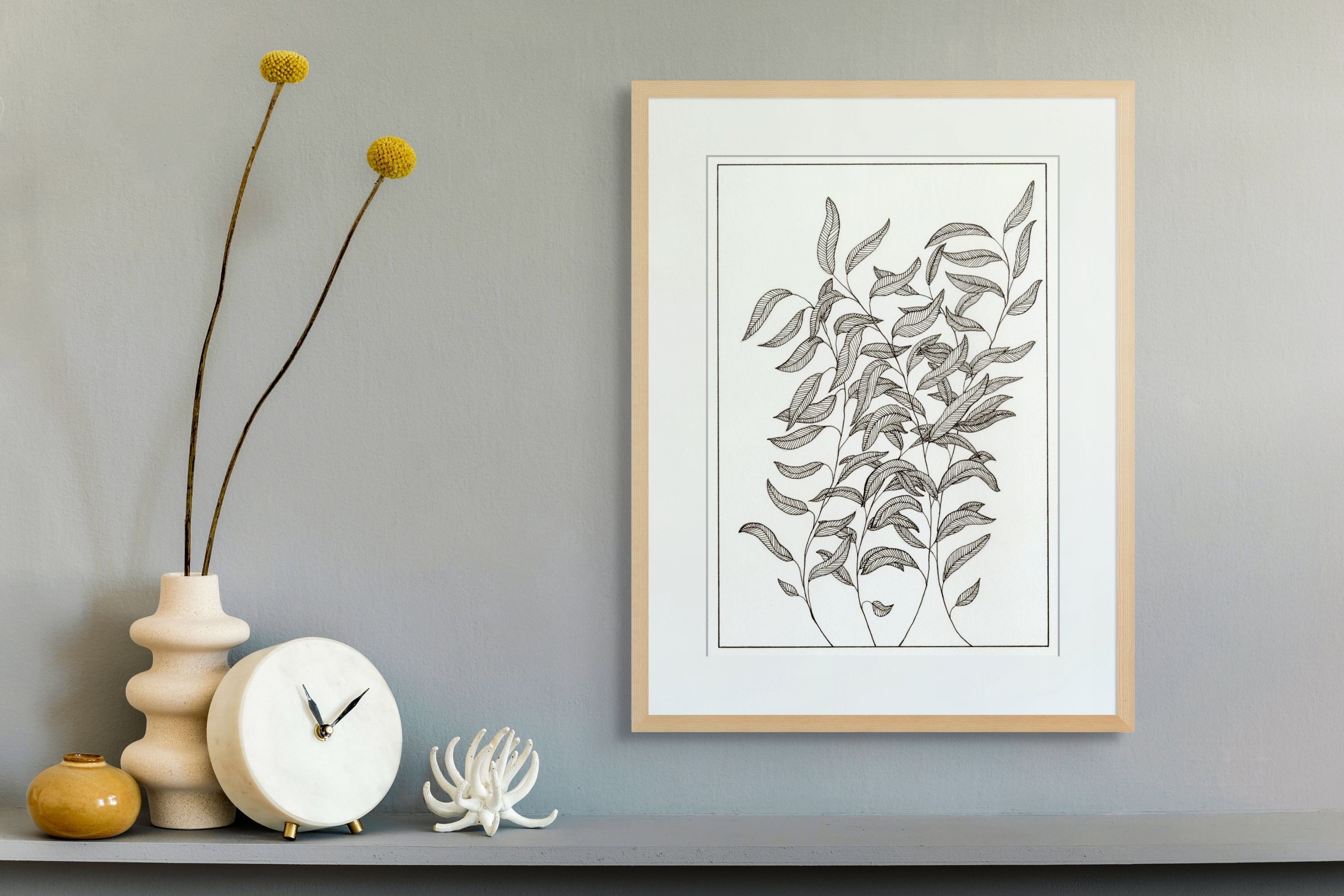 Lined Leaves – Open Edition Archival Monochrome Ink Print